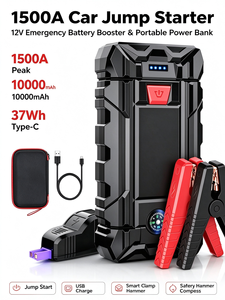 Démarreur de batterie de voiture portable 4-en-1, <span class=keywords><strong>booster</strong></span>, batterie externe 10000mAh, pack de batteries au lithium avec gonfleur de pneus et lumière LED - Product Image 1