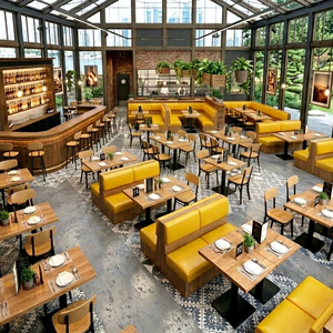 Meubles de bistrot industriels modernes, sièges en forme de L, table et chaises en bois massif pour usage commercial en restaurant - Product Image 1