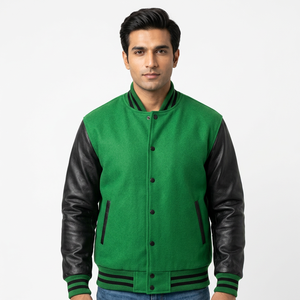 Chaqueta Varsity de Béisbol Personalizada 2025 para Hombre, de Alta Calidad, Fabricada por OEM, con Mangas de Cuero Bordadas para Invierno - Product Image 1