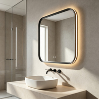 Espejo de Baño LED Inteligente Cuadrado con Retroiluminación, Función Antivaho y Control Táctil Impermeable, Apto para Uso en Hoteles y Hogares