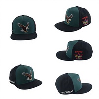 Casquette Snapback d'Équipe de Football Personnalisée avec Broderie 3D Motif Animal, 100% Coton Rayé Vert Citron et Bleu Marine