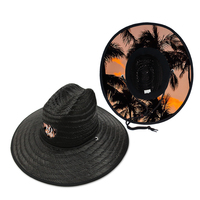 Chapeau de sauveteur en paille naturelle à large bord, tendance été, pour homme, noir, avec logo personnalisé, chapeau de plage en paille