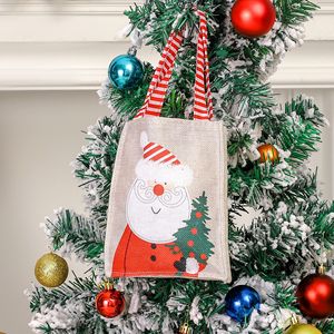 Wholesale Linen Look <b>Christmas</b> <b>Gift</b> <b>Bag</b> Cute Snowman Santa Pattern Handbag Xmas Present Storage Carry Tote <b>Bag</b> - Product Image 4