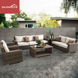 طقم أريكة خارجية حديثة مقاومة للماء مصنوعة من الراتان مع كراسي زاوية - أثاث للحدائق والشرفات - Product Image 1