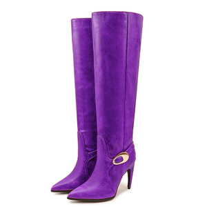 Large Size 47 High <b>Hook</b> Heels Wide Fit Long Boots Metal Buckles Dress Stiletto <b>Shoes</b> Women's Solid Knee High Booties - Product Image 6