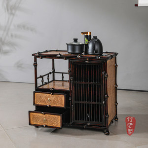 Bamboo Tea Cabinet Lacquered <b>Storage</b> <b>Sideboard</b> Chinese Style With Drawer And Shelf For Tea Set Display - Product Image 4