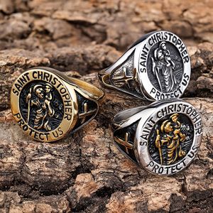 Bague Vintage Saint-<span class=keywords><strong>Christophe</strong></span> en Acier Titane, Bague Chevalière Ronde, Bague Saint-<span class=keywords><strong>Christophe</strong></span> Protège-nous - Product Image 4