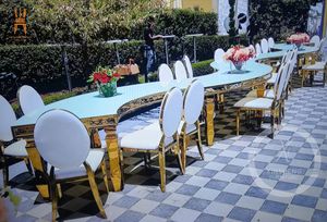 Bàn Mặt Trăng Bằng Thép Không Gỉ Sang Trọng Bàn Tiệc Cưới Hình Tròn Bàn Khách Sạn Serpentine - Product Image 4