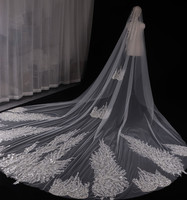 Voiles de mariée élégants en dentelle faits à la main, de haute qualité, avec paillettes de luxe, couleur ivoire, vente en gros
