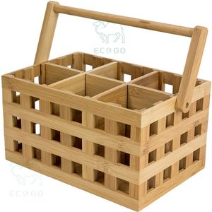 100% Natural Bamboo Utensil Holder 6 Departments <b>Tool</b> Holder With Handle Kitchen Organizer - Product Image 1