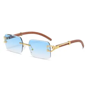 Vintage Holz druck Leoparden kopf Sonnenbrille Herren Randlose Sonnencreme Unisex Sonnenbrille