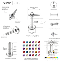 Piercing d'oreille en titane ASTM F136 avec étoile à quatre branches et micro-zircon cubique, à dos plat et filetage interne, pour hélix et tragus, idéal comme cadeau