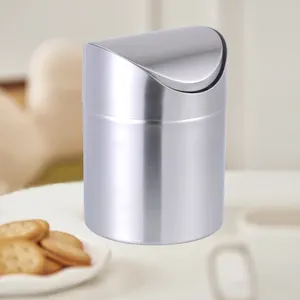 Wholesale Stainless Steel Tabletop Trash Can Wave Cover Swing Lid Dustbin Counter Top Garbage Bin