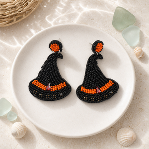 Boucles d'oreilles pendantes Go2boho, chapeau de sorcière perlé noir et orange, style dessin animé en verre filé, <span class=keywords><strong>bijoux</strong></span> de fête pour femme - Product Image 6