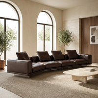 Canapé modulaire en forme de L, revêtement en cuir véritable, housses amovibles, dossiers détachables, pieds en métal, design minimaliste