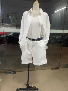 Spot nuovo stile tinta unita stile tinta unita Casual camicia a maniche lunghe <span class=keywords><strong>pantaloncini</strong></span> con cintura abito da <span class=keywords><strong>donna</strong></span> - Product Image 3