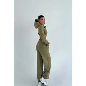 Ensemble de survêtement décontracté vintage Khaki Farhi respirant à capuche, vêtements de sport avec logo, motif uni, grandes tailles pour l'été et l'hiver - Product Image 1