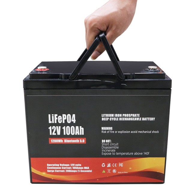 EU Stock 12V 100Ah LiFePO4 Lithium Battery Built-in JBD BMS & Bluetooth 6000 Cycles for Solar RV Off-grid