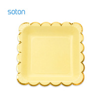 Assiettes en papier jaunes à bord festonné Soton Gold Foil, qualité alimentaire, jetables, pour anniversaires, mariages, fêtes, vaisselle en vrac