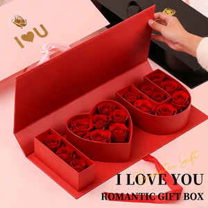 Boîte cadeau de roses éternelles, plaquée or, célèbre sur internet, emballage luxueux et romantique - Product Image 1