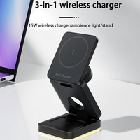 Orden a granel Plegable 3 en 1 Cargador inalámbrico Magnético 15W Carga universal máxima para iPhone, cargador de reloj, auriculares