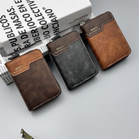 Dompet Kartu Kulit PU Vintage Dua Warna Model Patchwork dengan Ritsleting, Dompet Kartu Kredit Tipis Model Akordeon, Dompet Koin Kecil untuk Pria