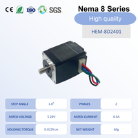 Motor Stepper Mikro Nema 8 1.8deg 2-Fase 0.022N.m 2.8oz.in 5.28V 0.6A 20mm 60g untuk Printer 3D Robot Medis Otomasi Mini