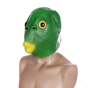 Masque de tête en latex Monstre Poisson, drôle, vert, peau de poisson, couvre-chef intégral, masque de cosplay étrange pour tournage de courtes vidéos - Product Image 1