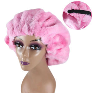 HZM-23252 vente chaude personnalisé flou femmes bonnets de couchage grand velours réglable tresse bonnets <span class=keywords><strong>pour</strong></span> bonnet de nuit protection <span class=keywords><strong>coiffure</strong></span> - Product Image 4