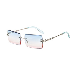Rimless <b>Rectangle</b> <b>Sunglasses</b> Gradient Blue <b>Black</b> Lenses 100 UV Protection Unisex Adult Opp Bag - Product Image 3