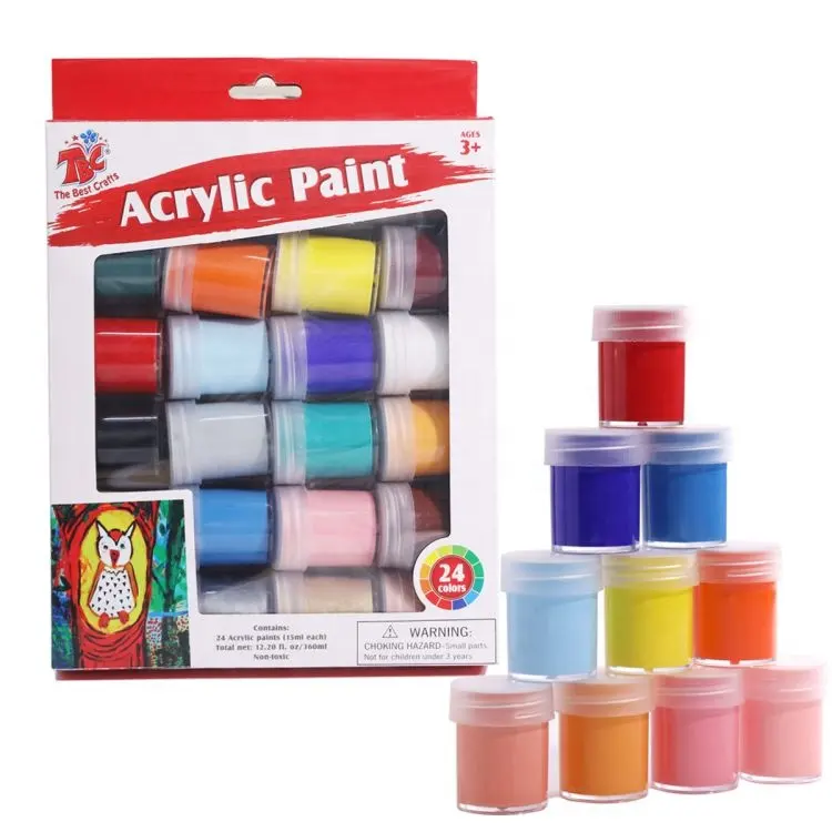 TBC-Kit de pintura acrílica para niños, kit de pintura acrílica de 15ml, 24pk, gran oferta