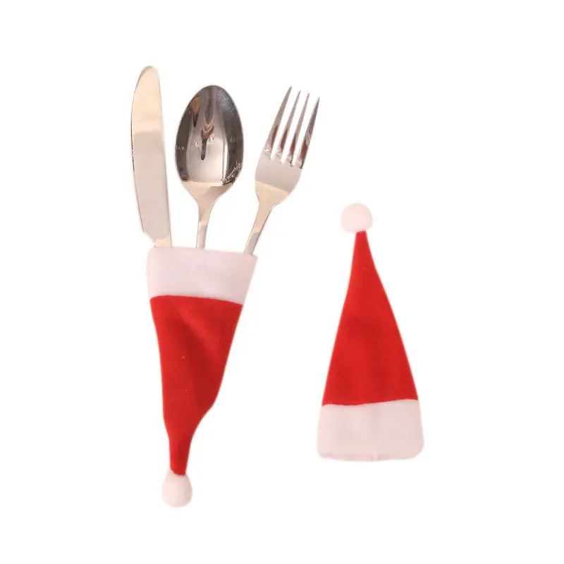 Cubertería con cubierta de caramelo para Navidad, Mini sombreros de Papá Noel para botella de vino