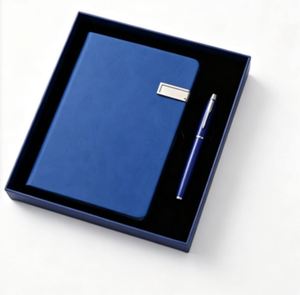 Ensemble cadeau de papeterie de luxe rechargeable, carnet de notes, agenda USB, cuir PU bleu, journal A5 avec stylo - Product Image 4