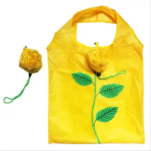 도매 무거운 휴대용 장미 꽃 모양 190T 폴리 에스테르 접이식 쇼핑백