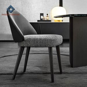 <span class=keywords><strong>Chaise</strong></span> de salle à manger simple en cuir noir véritable avec coussin en tissu ensemble de salle à manger moderne - Product Image 2