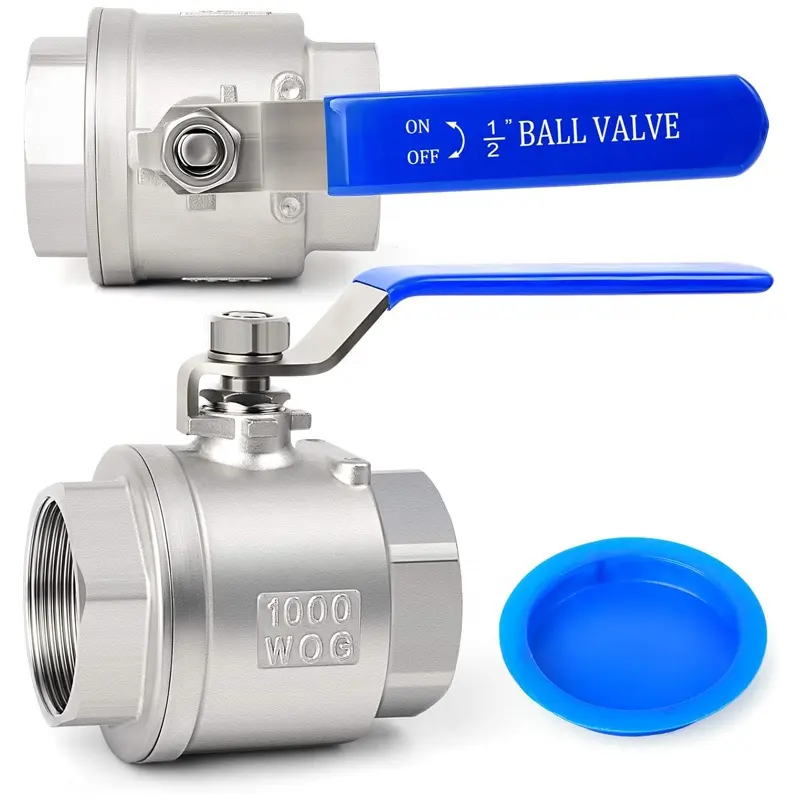 Válvula de esfera de porta completa em aço inoxidável 304 para uso pesado com alças de travamento azul (1/2" NPT) para água, óleo e gás