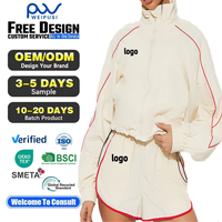 Ensemble de survêtement coupe-vent zippé en toile respirante et nylon pour femme, personnalisé, avec cordon de serrage, style streetwear décontracté, vente en gros