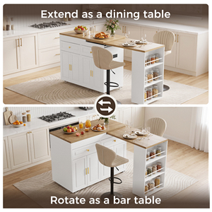 <b>Expandable</b> Rolling Kitchen Island with Wood Top with Storage Cabinet & Drawers and Open Shelf for Modern Home Dining - Product Image 2