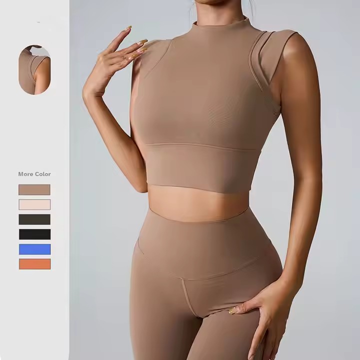 Luxury Custom Spring Summer High Elasticity Nude Feeling Tight Sports Top Shaped Yoga Clothing Gym Fitness Women T Shirt