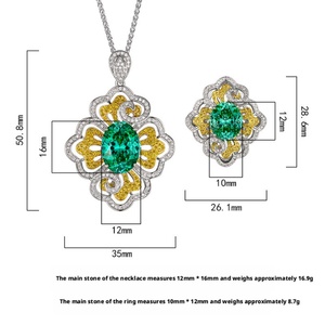 Ensemble de collier en zircon vert Paraiba plaqué or cuivre écologique 12*16/10*12mm, bijoux vintage hypoallergéniques haut de gamme - Product Image 2