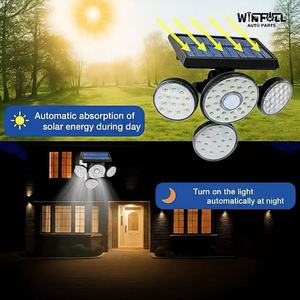 Lampe solaire à détecteur de mouvement extérieure à 4 têtes avec télécommande, étanche, pour jardin, cour, mur, éclairage de chemin - Product Image 6