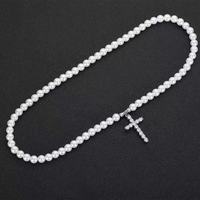 Collier à chaîne à maillons tendance personnalisé minimaliste géométrique en forme de croix imitation perle zircon plaqué argent pour unisexe fête