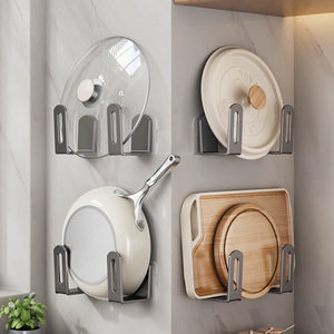 Soporte para tapas de ollas, montado en la pared, sin perforaciones, almacenamiento sin taladros para cocina, organizador de tapas de ollas y tablas de cortar. - Product Image 2