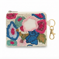 Porte-monnaie en cuir floral perlé avec fermeture éclair, mini sac à monnaie fait main pour voyage ou cadeau
