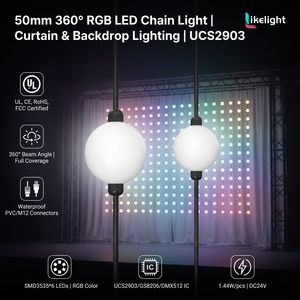 OEM ODM 3D 50mm DMX SPI RGB <span class=keywords><strong>LED</strong></span> Pixel-Kugel-Lichterkette IP67 Vorhangbeleuchtung für Außenbereich, Feiertage, Hochzeiten und Clubbeleuchtung - Product Image 1