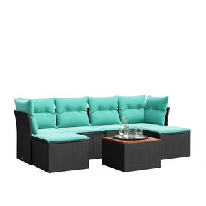 Set di divani da giardino in polyrattan nero da 7 pezzi con cuscini, mobili da esterno in stile contemporaneo, posti a sedere per 7 persone - Product Image 1