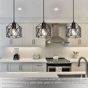 Petite suspension de cuisine en fer, luminaire suspendu avec abat-jour en cage métallique, design simple - Product Image 2