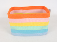 Panier de rangement rectangulaire pliable en corde de coton tressée à rayures arc-en-ciel, écologique, avec poignées, pour jouets d'enfants, vêtements, chambre d'enfant, salon