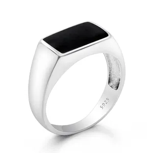 थोक उंगली की अंगूठी काले-925 स्टर्लिंग चांदी काले तामचीनी पुरुषों की अंगूठी क्लासिक फैशन उंगली की अंगूठी आदमी महिलाओं के लिए शादी की सगाई के गहने