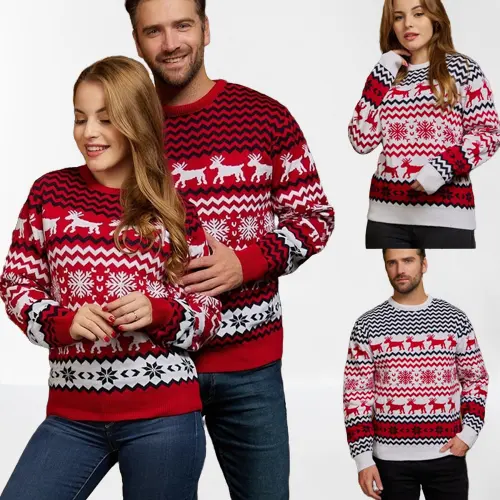 2023 wholesale warm jacquard couple christmas sweater vintage unisex pullover ugly cashmere women knitted xmas women's sweater